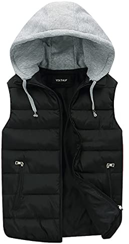 YOUTHUP Ytterkläder västar vinter vadderad väst med huva tjock puffer, quiltad kroppsvärmare ärmlös jacka, Svart, XS