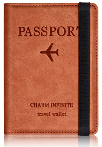 Protege Passeport Francais, Protege Passeport mit RFID-Blocker, Pochette Passeport Cuir Artificiel,Voyage Accessoires Passeport éTui ,Carte de CréDit, Carte Bancaire, Argent, Passport Cover（Orange)