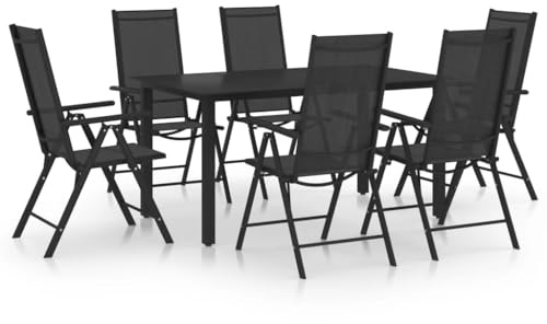 vidaXL Matgrupp för trädgården 7 delar aluminium svart, trädgårdsmöblemang, altanmöbler, trädgårdsgrupp, trädgårdsmöbler, terrassmöbler