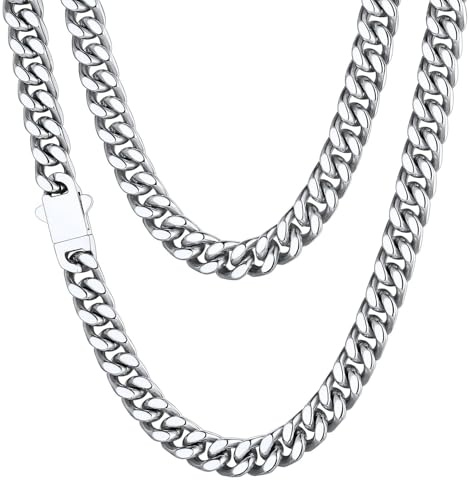 Stainless Steel Mens Cuban Link Chain, Miami Cuban Chain Necklace for Men, 7mm Wide Hip Hop Mens Jewelry, 20