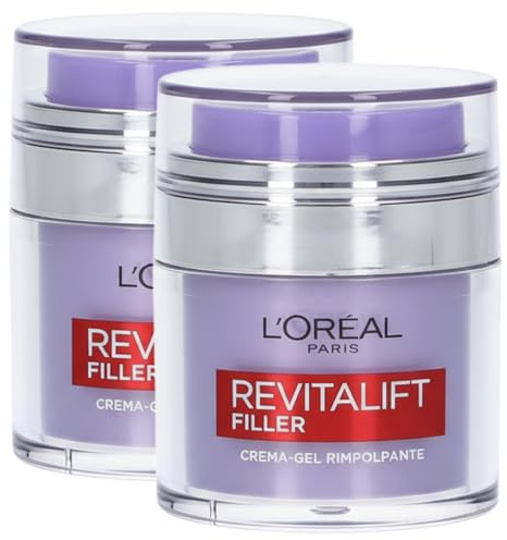 L'Oréal Paris Revitalift Filler Nourishing and Hydrating Facial Plumping Gel Cream with Hyaluronic Acid for All Skin Types - 2x 50ml Jars