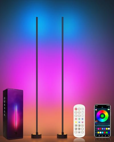 Miortior Lámpara de Pie LED, Lámpara de Pie RGB Pack de 2 con Control Remoto y APP, Sincronización Musical, 16 Millones de Colores DIY y 68 Modos de Escena para Dormitorio, Sala de Juegos