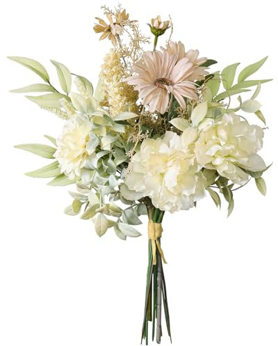 Betylifoy Flores Artificiales Ramo de Boda Artificial de Flores de Seda Ramo de Flores de Dalia Artificial Arreglo Floral para Centros de Mesa Decoración de la Oficina en Casa (Dalia-amarillo lechoso)