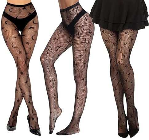 VIDSTW 3 Pièces Collant Resille Noir Halloween Decoration, Bas Resille Femme Décoration Halloween avec Graphisme, Collants Femme pour Sorcière, Goth, Zombie Autres Jeux de Rôle