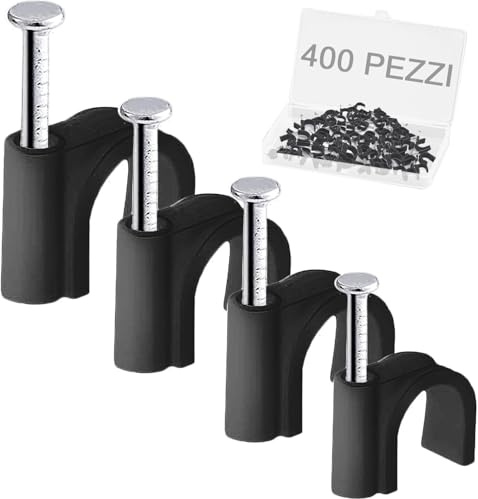 400pz Fermacavi a Chiodo, 4 Dimensioni (4mm 6mm 8mm 10mm) Fermacavi Durevoli a Chiodo Rotondo, Fermacavi Ordinati per Cavi, Pin, Chiodini per Cavi per Ethernet, Cavi Elettrici, Fili