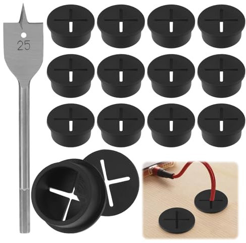 12 Stück Kabeldurchführung 25mm Silikon Schreibtisch KabeldurchfüHrung mit 1 Bohrer für Büro Wohnaccessoires Arbeitsplatz
