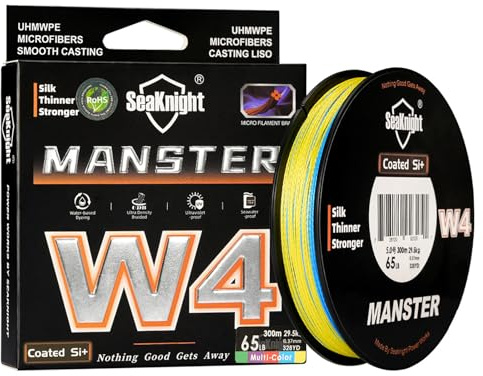 SeaKnight W4 Linea Intrecciata 4 Trecce 300M/500M Super Liscia PE Multifilamento per Carpa, Doppio Rivestimento Anti-UV/Acqua Salata per Pesca in Mare 15-100LB