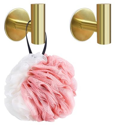 elook 2 Stück Handtuchhalter ohne Bohren, Klebehaken Extra Stark, Edelstahl Haken Selbstklebend, Wasserdicht Rostschutz Badezimmer Haken für Bad, Toilette, Küche, Büro - Golden