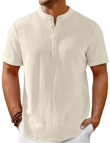 WINKEEY Chemise Homme Henley à Manches Courtes T-Shirt Homme Tunisien Tee Shirt d'été Décontracté