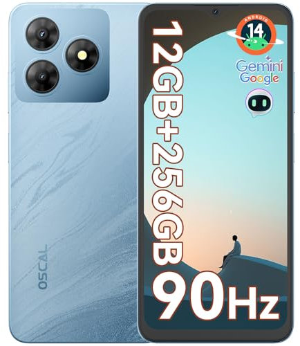 OSCAL FLAT 2 Mobile Phones,12GB+256GB/2TB Smart Phone, DokeOS-Android 15 PRO Octa Core, 90Hz 6.56 HD+, 5000mAh Dual SIM Unlocked Android Phones, Eye Comfort Mode, Fingerprint/Face ID/OTG/GPS, Blue