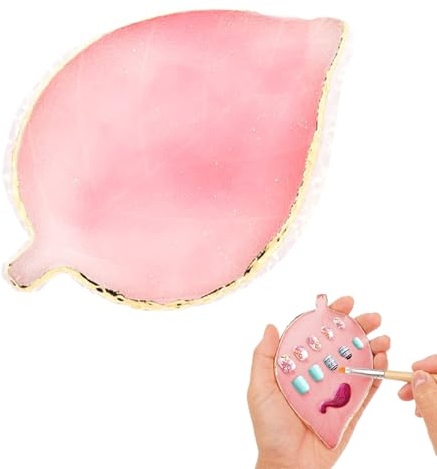 Jimkply 1 palette de résine pour nail art avec bord doré, palette de mélange multifonctionnelle pour manucure, maquillage et nail art (feuilles rose)
