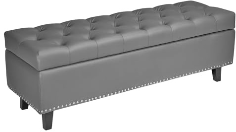 VEVOR Banc Coffre en Cuir PU 130,5 cm, Bout de Lit avec Rangement et Pieds en Bois, Banquette Capitonnée, Meuble Repose-Pieds pour Chambre à Coucher, Entrée, Salon, Salle à Manger, Couloir, Gris