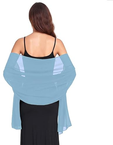 Van Der Rich ® - Étole en Mousseline de Soie Foulard Châle Léger - Femme (185-Ciel)