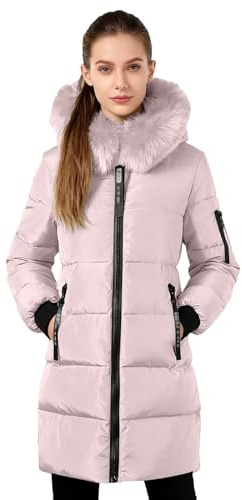 KODMNSW Wintermantel Damen Daunenjacken Winterjacke mit Fellkapuze Warme Parka Daunenmantel Steppmantel Lang Puffer Jacke Frauen Hybrid Jacke Winterparka Puffermantel Winter Jacket Rose M