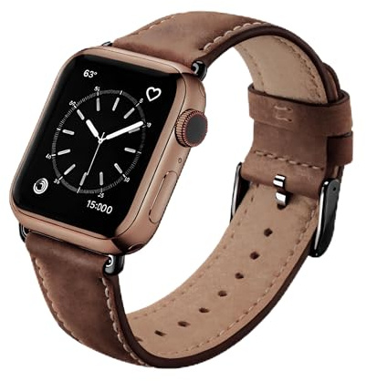 leruiyezs Apple Watch armband 44 mm elegant äkta läder herr dam, Apple Watch läderarmband 42 mm justerbar, för iWatch serie 1–11 SE Ultra 42 mm (Series 3/2/1) 44 mm 45 mm 46 mm (Series 11 10) 49 mm