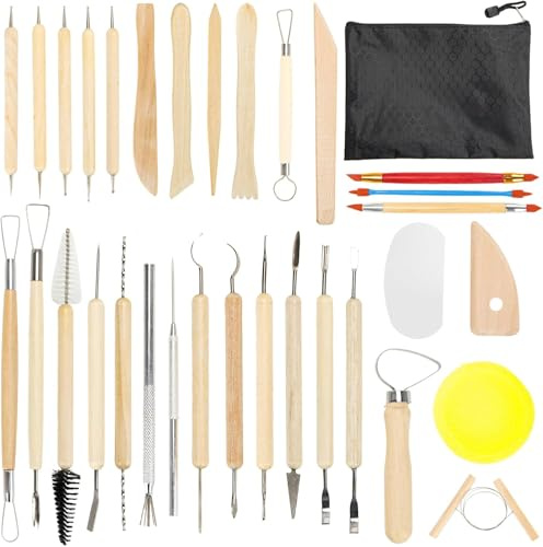 Yooyan Lot de 32 outils de poterie - Outils de modelage d'argile - Outil de poterie pour débutants et experts - Avec outils de poterie de qualité supérieure pour céramique et artisanat