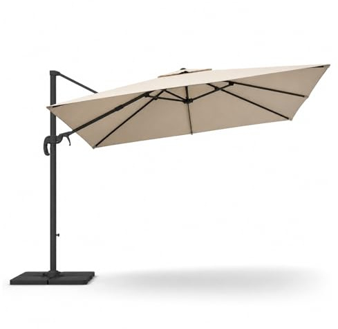 Ombrellone Da Giardino 3X3 M Con Braccio Retrattile Per Esterni Piscina Terrazze Bar Hotel Gazebo In Acciaio Inossidabile Con Braccio Rotabile 360° Impermeabile E Resistente Ai Raggi UV Beige