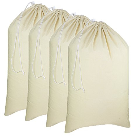COTTON CRAFT Extra Large Laundry Bags -4 Pack Heavy Duty Durable Cotton Canvas Drawstring Closure Washable Laundry Bag - Back to School Travel College Dorm Basket Liner Clothes Organizer - XL 28 x 36