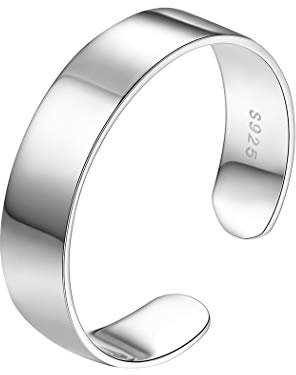 PROSILVER Damen Ring - 925 Sterling Silber Offener Ring 5mm breit hochglanzpoliert Band Ring verstellbar Fingerring Minimalister Schmuck