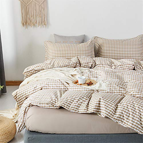 Morbuy Set di Biancheria da Letto 4 Pezzi - Plaid Stampa Set Copripiumino in Microfibra con 1 Lenzuola Piane e 2 Federe per Letto Singolo Matrimoniale King (Cachi,180x220cm /1.8M)