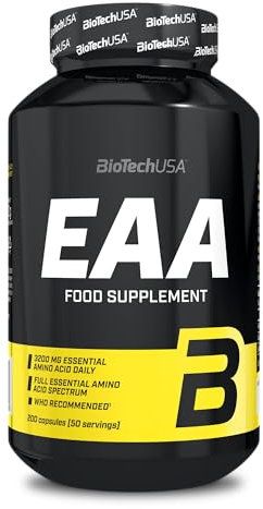 Capsule EAA BioTechUSA | 3200 mg di aminoacidi essenziali, tutti i 9 essenziali | Rapporto raccomandato dall'OMS | 200 capsule