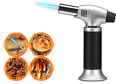 Bruciatore da Cucina Ricaricabile a Gas Cannello Fiamma Ossiflammata Regolabile per Crème Brûlée, Dolci, Saldatura e BBQ Accendino Jet Flame Multi-Uso OL-400 Clicled