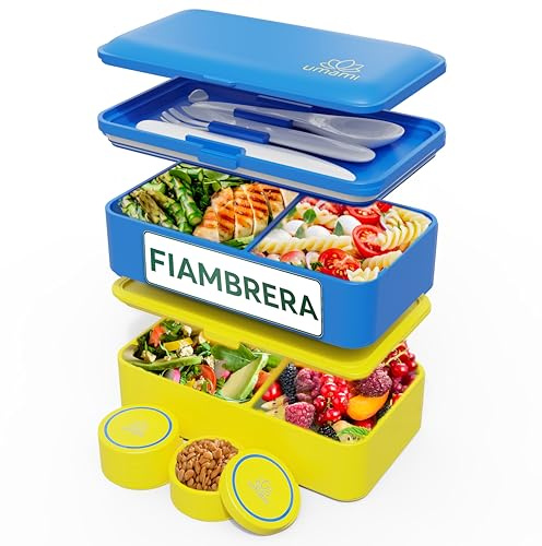 Umami Bento Lunch Box, Couverts & 2 Pots à Sauce Inclus, Boîte à Lunch Étanche, Lunchbox Adulte, Micro-Ondable, Boîte Repas Compartimentée, Bleu et Or, 1200 ml
