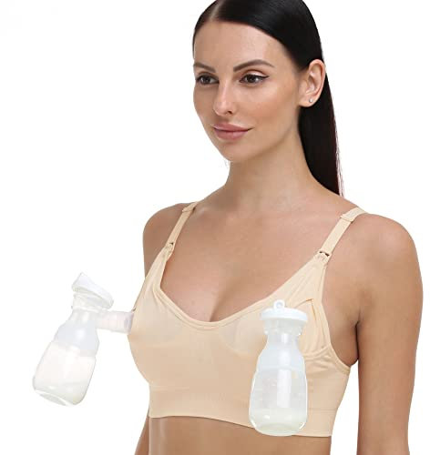 GXXGE Nursing Bra Support Pumping Bra Hands Free All in One Maternity Bra Comfortable Breast No Pad Pumps Bra Nude X-Large