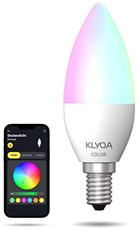 Klyqa E14 Color WLAN Lampe I Smarte & kerzenförmige Glühbirne mit Farben und Kalt- & Warmweiß I Kompatibel mit Smart Home Lösungen & Sprachassistenten I Dimmbar via App I Schmaler Fuß