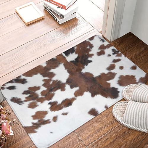 Brown Cowhide Cow Print Western Bathroom Decor Bath Mats, Soft Absorbent Bath Rug Non-Slip Floor Rug Carpets for Kitchen Bathroom Laundry Bedroom Living Room Decoration
