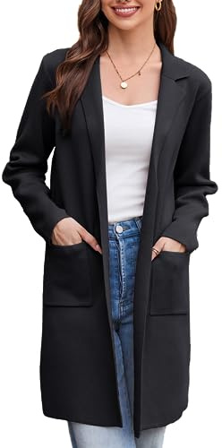 GRACE KARIN Women Long Jackets Lapel Collar Elegant Open Front OL Blazer Coat Cardigan with Pockets