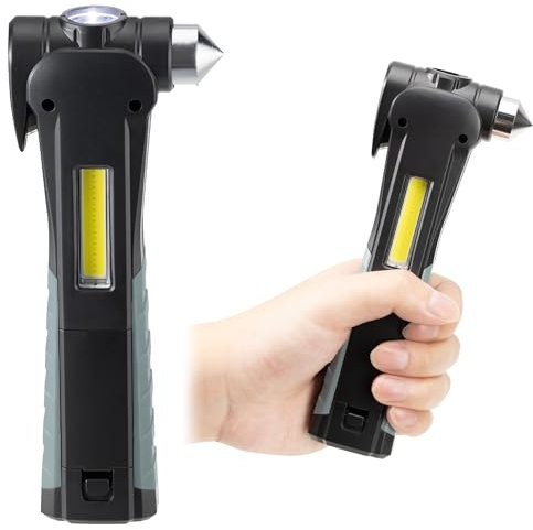 Navaris Herramienta de Seguridad para Coche - Martillo de emergencia para el coche - Con lámpara y Sirena de Emergencia - con Cortacinturones Martillo de seguridad y Rompecristales