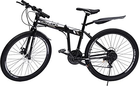 HINOPY Mountainbike 26 tum, 21-växlad hopfällbart hjul vuxna cykel höjdjusterbar stadscykel med dubbla skivbromsar för berg, stad och andra åkturer (röd-svart)
