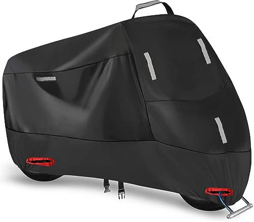 SECELES Housse Moto Etanche Couverture Oxford 300D, Bâche de Protection Moto Exterieur Interieur avec 5 Bandes réfléchissantes et 2 Trous de Serrure, pour Scooter Motocross - S (190 x 90 x 100 cm)