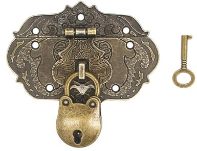 QLEUIFT 1 pcs Loquet Serrure Vintage - Antique Moraillon Fermoirs en Fer Bronze Antique Verrous pour Décoratifs Cabinet Armoire Boîte à Bijoux pour Meubles, ferrures de Rideaux, serrures sur coffres