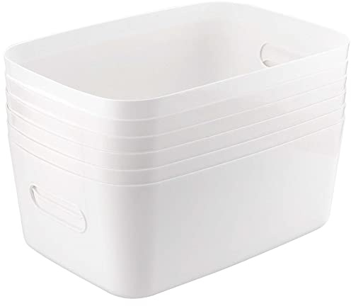 MUNGHOK 6 Cajas de Almacenamiento de Plástico Blanco con Asas, 30x20x12 cm, Organizador para Cocina, Baño, Oficina, Armario, Cestas Apilables