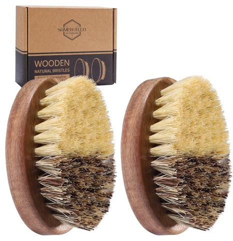 SAMEBUTECO Fruit & Vegetable Cleaning Brushes with Acacia Wood Handle Natural Half Sisal Bristle Half Palm Fibers Bristles Design,Oval Shape Easy Hold,Pack of 2,Brown