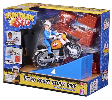 BANDAI - Stuntman Stu - Moto Nitro Boost - Jouet pour réaliser des Cascades - Figurine Cascadeur Inclus - Jeu de Crash avec véhicule et Accessoires - Jouet Enfant 4 Ans et + - COSS8201