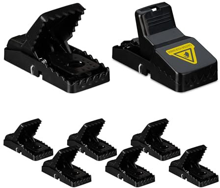 Relaxdays Mausefalle 8er Set, wiederverwendbare Mäusefallen, Schlagfalle hygienisch & giftfrei, Kunststoff, schwarz