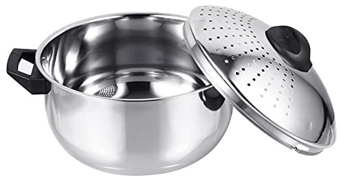 FONDOTIN Pentola Per Pasta in Acciaio Con Coperchio Sicuro Riscaldamento Rapido e Funzione Scolapasta Integrata Adatta Per Noodles Zuppe e Porridge Facile Da Pulire e Risparmio Energetico
