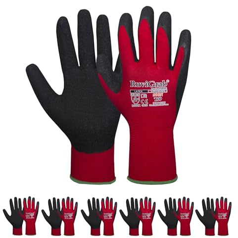 Ruvigrab - Guante de Trabajo de Látex | Guantes Antideslizantes | Guantes Jardineria | Guantes para Industria, Construcción, Agricultura o Uso General | Guante Trabajo Hombre y Mujer