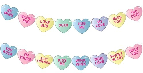 MARFOREVER 2 Pack Valentines Decorations Conversation Hearts Banner No DIY
