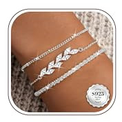 CASSIECA 3 Piezas Pulsera Mujer Pulsera de Plata de Ley 925 Ajustables Cadena Plata Conjunto de Apilables Pulseras de Circonita Joyería para Mujer