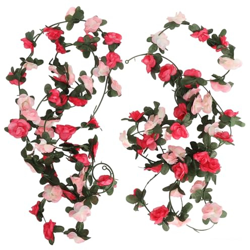 2 Guirnaldas de Rosas Artificiales de Seda de Doble Color de 250 cm Guirnalda de vides para Colgar Flores Artificiales Guirnalda Floral Falsa para Exteriores Interiores Bodas Pared baño