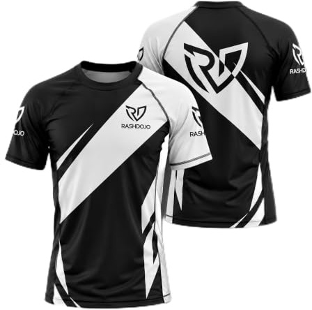 RashDojo Rashguard BJJ de Manga Corta Hombre – Camiseta de Compresión para Jiu Jitsu Brasileño, MMA, Grappling y Crossfit – Licra Deportiva con Banda Antideslizante de Silicona