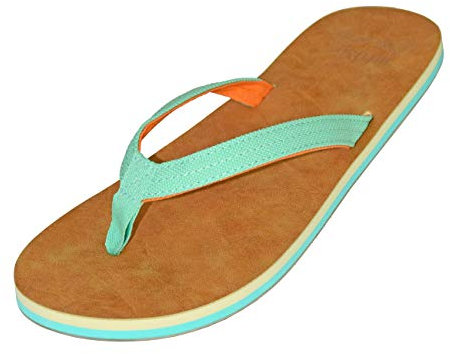 MADSea Damen Zehenstegpantolette Tropical | Flip Flop Zehentrenner Thong Sandale Badelatschen | Pantoletten Sommer Strand Garten, Türkis Beige, 39 EU