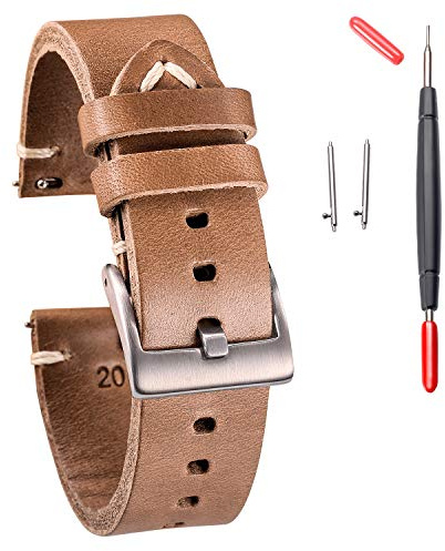 Läderklockband, Horween läderklockband för män 18 19 20 21 22 24 mm snabbutlösande, handgjord, vintage ersättning lindning