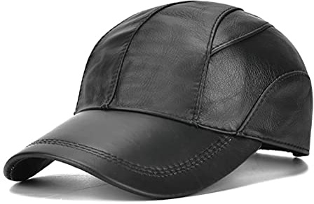 Gudessly Adjustable Men's Genuine Cowhide Leather Baseball Cap for Fall Winter Outdoor Sports Hat D-Black