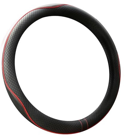 Valleycomfy Schwarz Auto Lenkradbezug Mikrofaser Leder Lenkradhülle Universal Größe 37-39cm, Anti Rutsch, Roter Linie