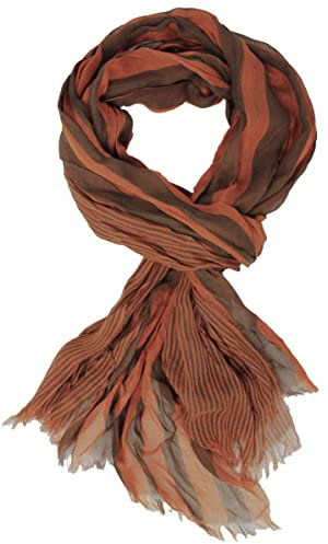 Rotfuchs Baumwollschal Damenschal Herrenschal Knitterlook streifen Muster in orange braun Dünn Made in Germany